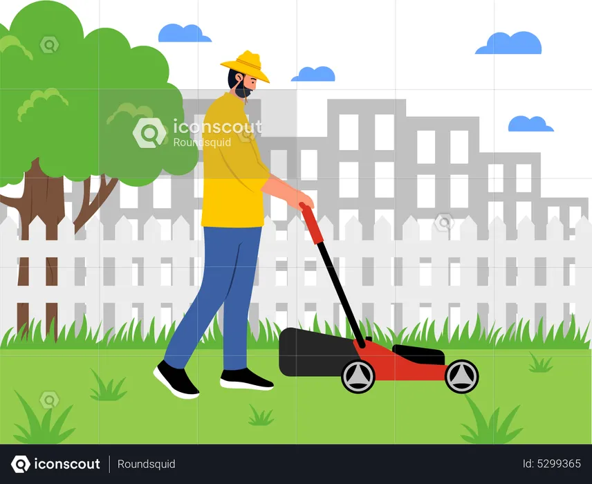 Lawn Mower Cutting Green Grass in park  Illustration
