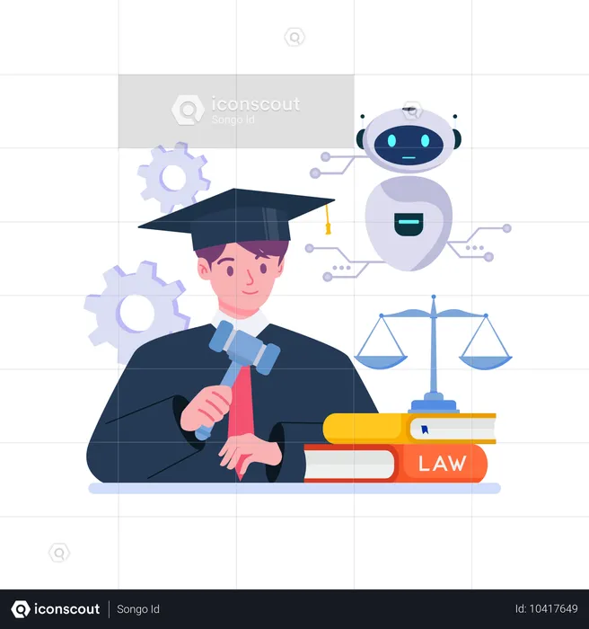 Lawyer taking help of robot in law  Illustration