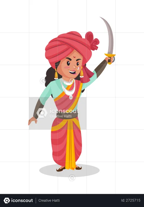 Laxmi Bai raising her sword in air  Illustration