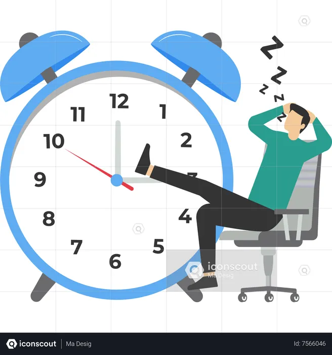 Lazy businessman sleeping in running time clock  Illustration