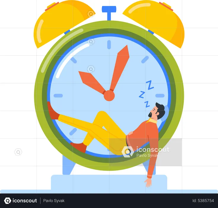 Lazy Businessman Sleeping on Clock  Illustration