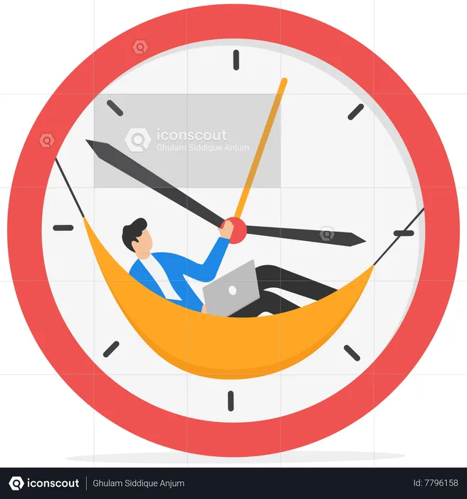 Lazy businessman sleeping on the time running clock  Illustration