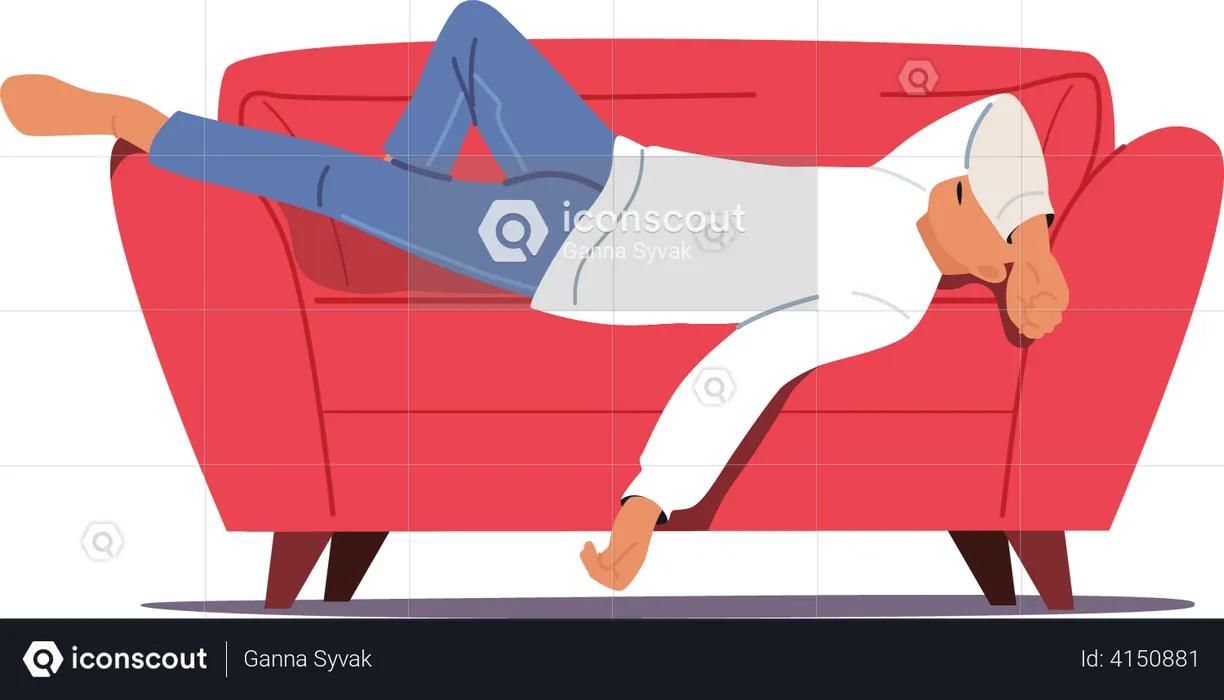 Lazy man sleeping on couch  Illustration