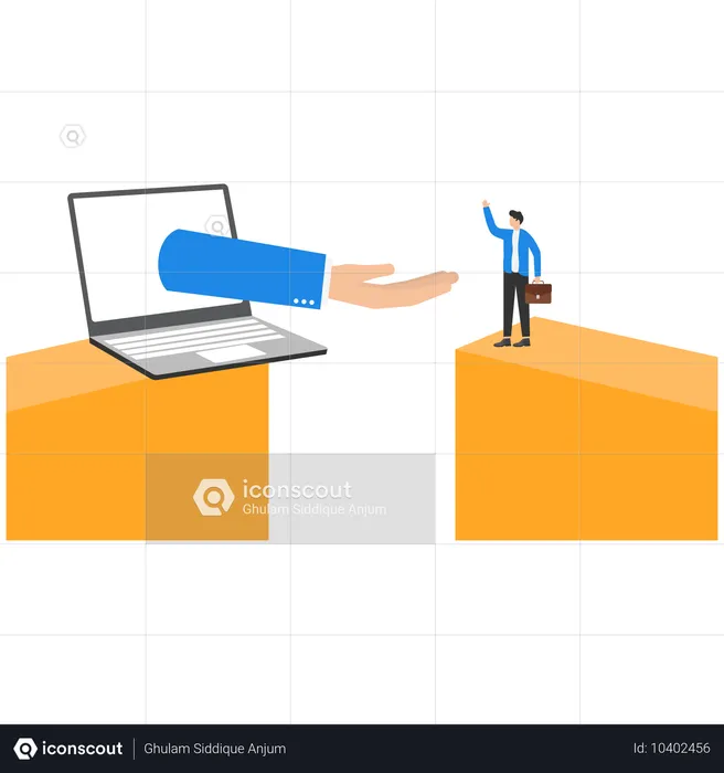 Le bras qui sort de l'écran de l'ordinateur portable pour offrir de l'aide  Illustration