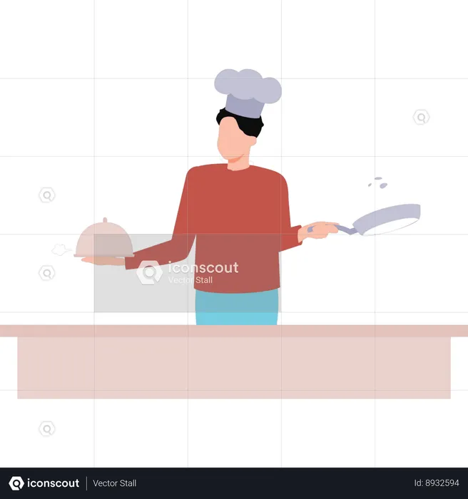 Le chef cuisine dans la cuisine  Illustration