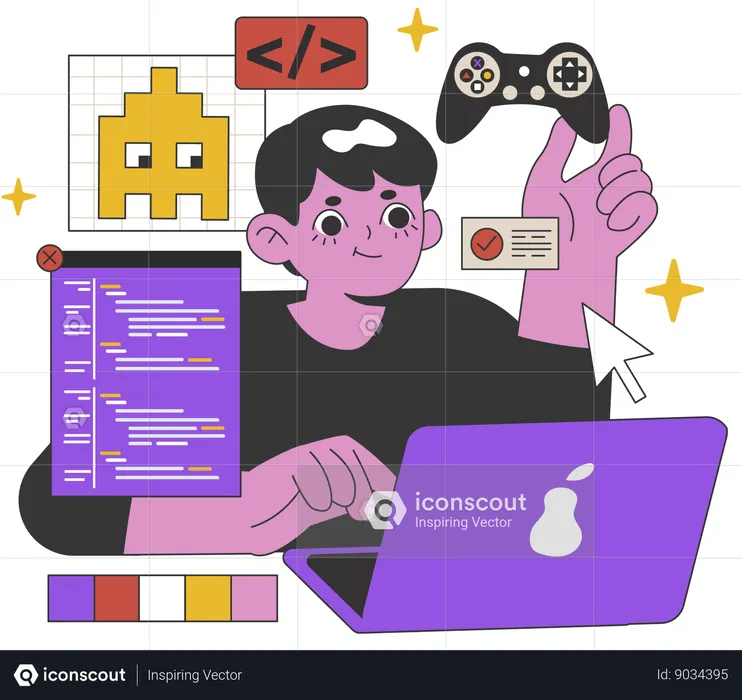 Le codeur écrit le code du jeu  Illustration