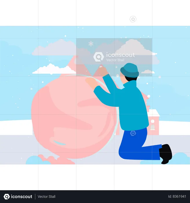 Le garçon fait une boule de neige  Illustration