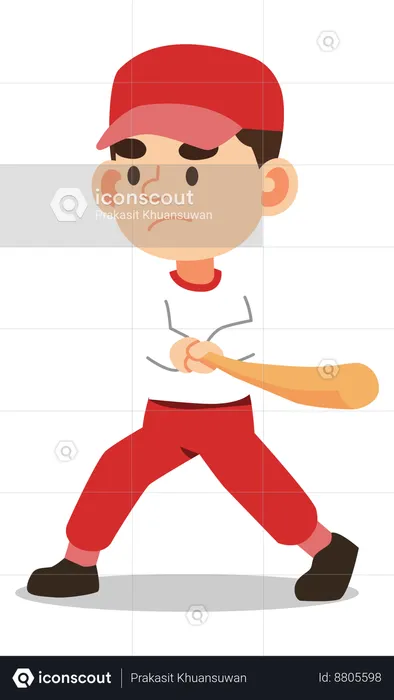 Le garçon frappe la batte de baseball  Illustration