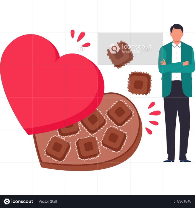 Le garçon montre la boîte de chocolats  Illustration