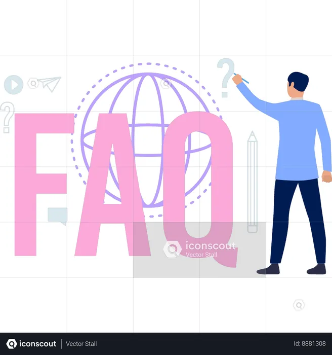 Le garçon pointe vers le service FAQ  Illustration