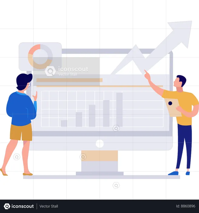 Le garçon pointe vers l'analyse graphique  Illustration