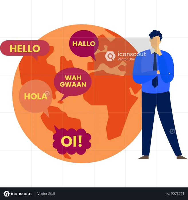 Le garçon pense aux langues étrangères  Illustration