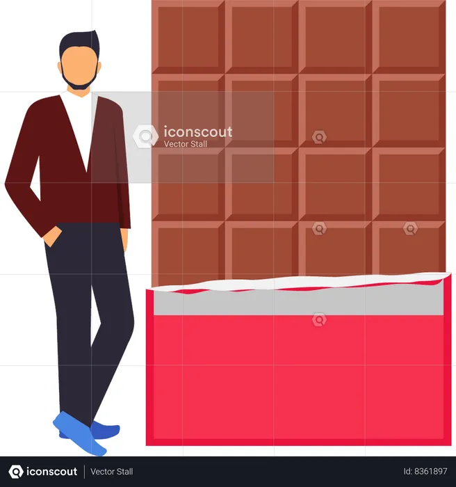 Le garçon regarde la barre de chocolat  Illustration