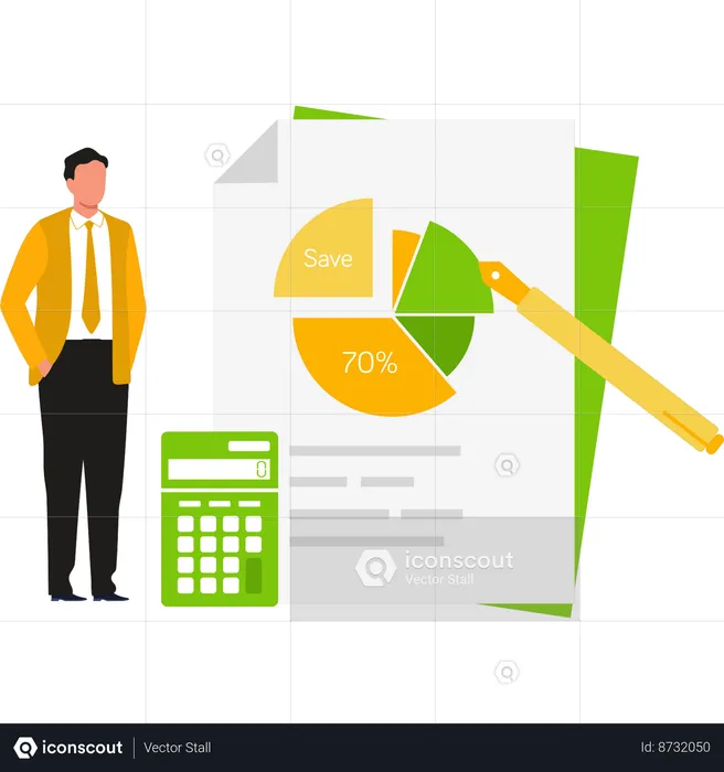 Le garçon regarde le diagramme circulaire  Illustration