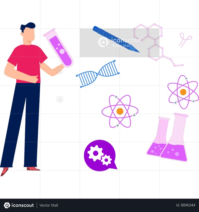 Le garçon regarde les molécules atomiques  Illustration