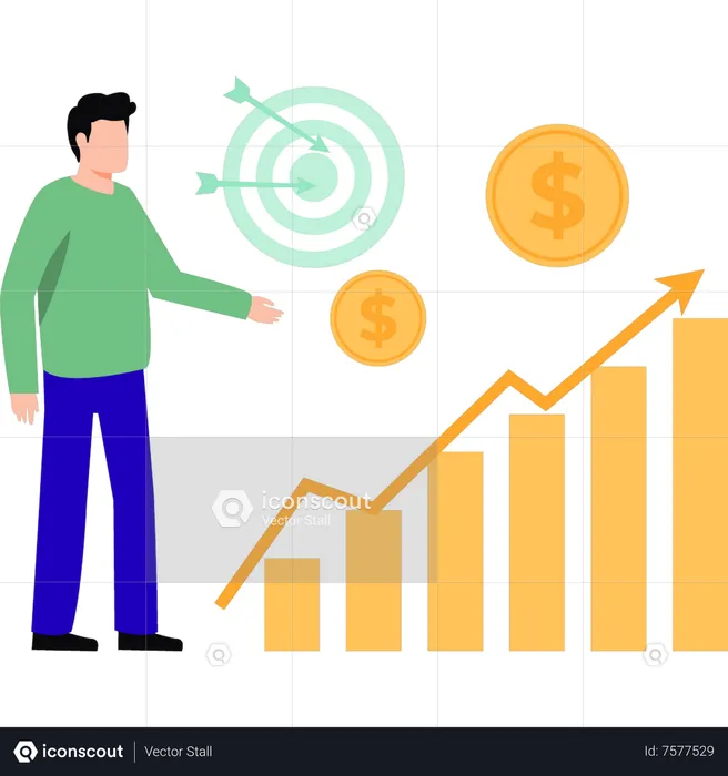 Le garçon regarde la progression du graphique du dollar  Illustration