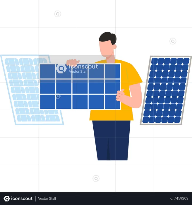 Le garçon tient un panneau solaire  Illustration