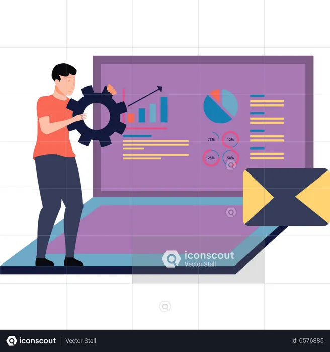 Le garçon travaille sur la gestion de l'analyse  Illustration