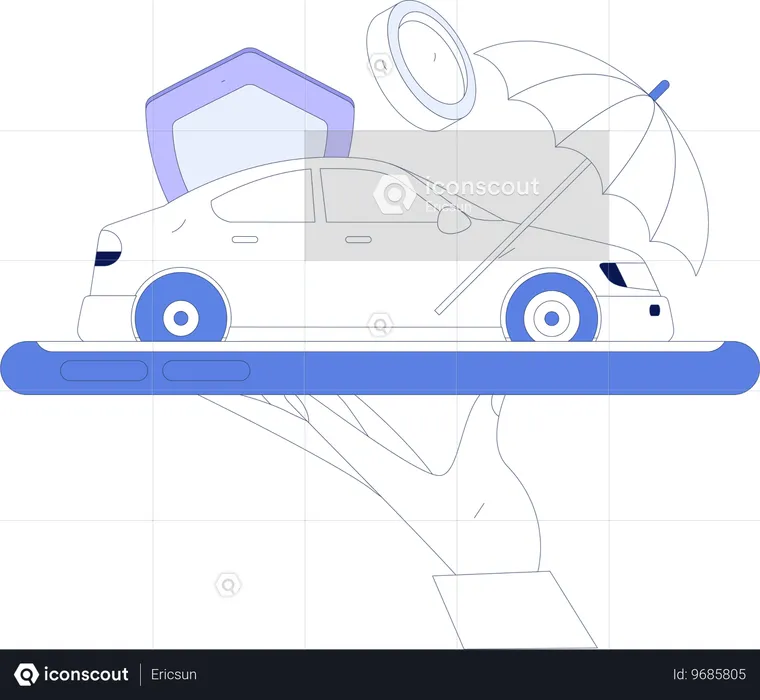 Un mécanicien prend une assurance automobile en ligne  Illustration