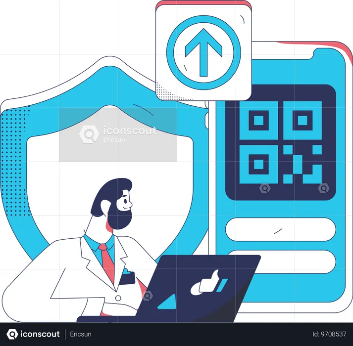 Le patient scanne le code QR pour les frais médicaux  Illustration