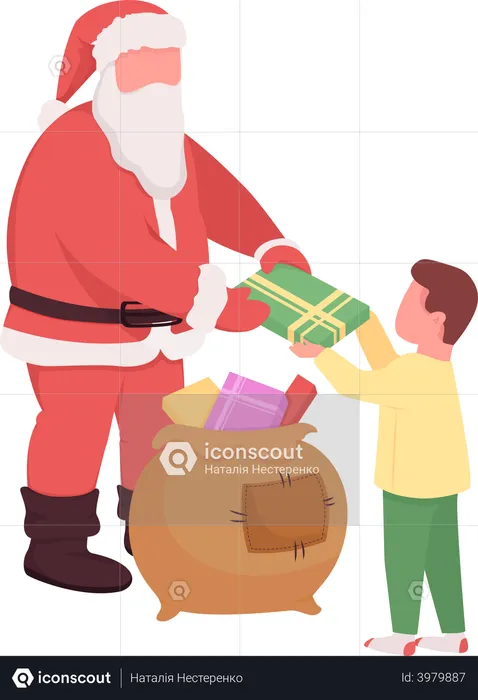 Le père Noël donne un cadeau à un enfant  Illustration