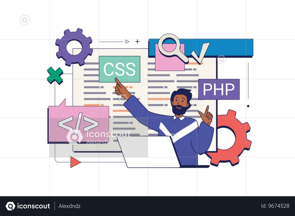 Le programmeur travaille sur une application de site Web  Illustration