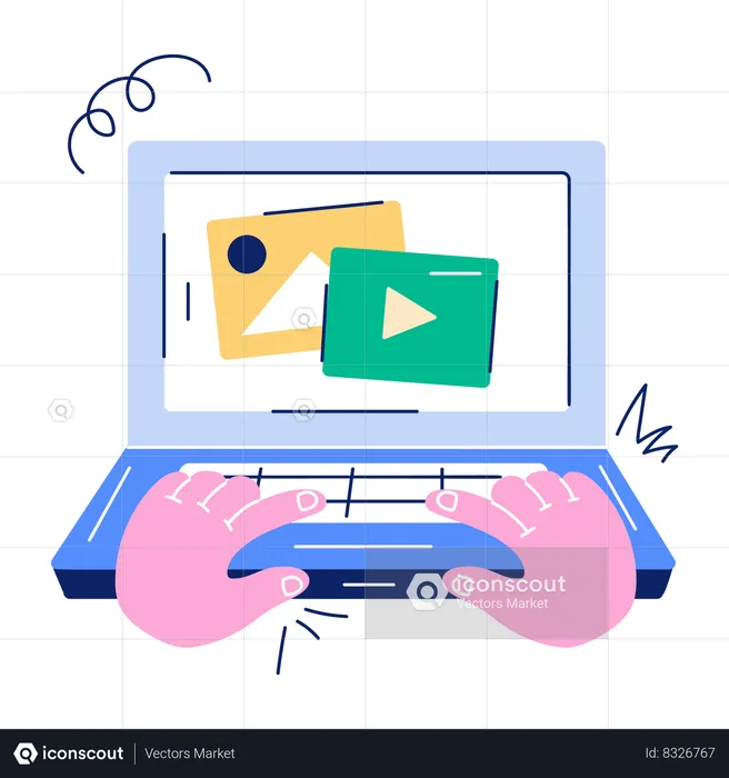 Le rédacteur de contenu écrit sur les réseaux sociaux  Illustration