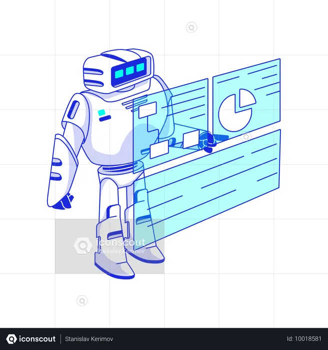 Un robot d'intelligence artificielle fonctionne avec le Big Data  Illustration