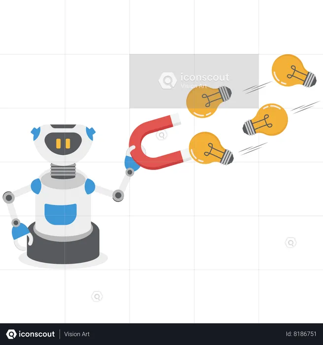 Le robot pense à une idée créative  Illustration