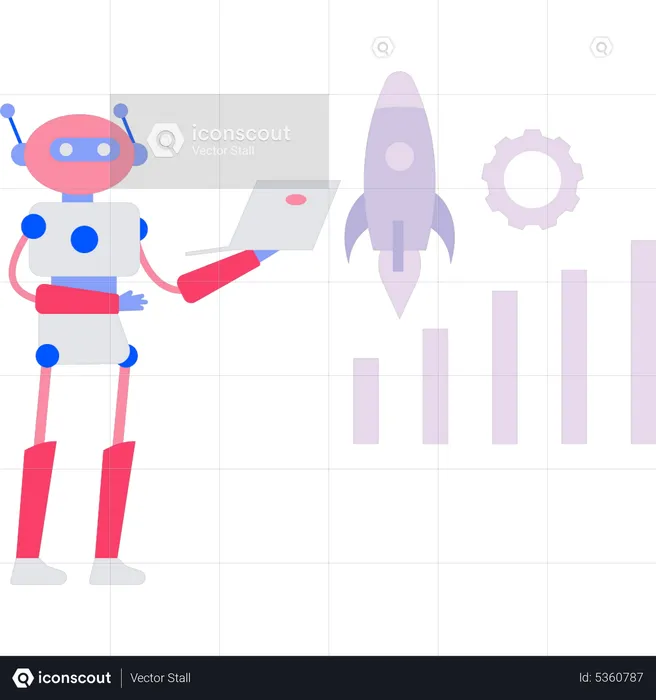 Robot travaille sur un démarrage d'entreprise  Illustration