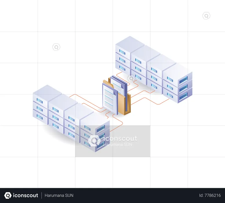 Le serveur cloud stocke de nombreux dossiers de données  Illustration