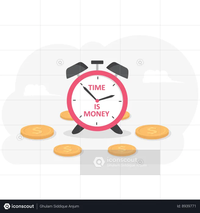 Le temps, c'est de l'argent avec une horloge et des dollars  Illustration