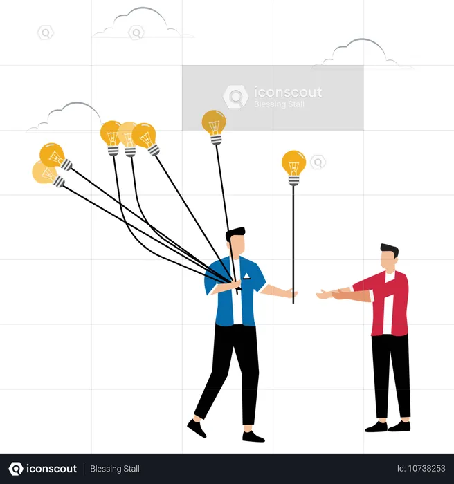 Leader Gives Employee Light Bulb Balloon  Illustration