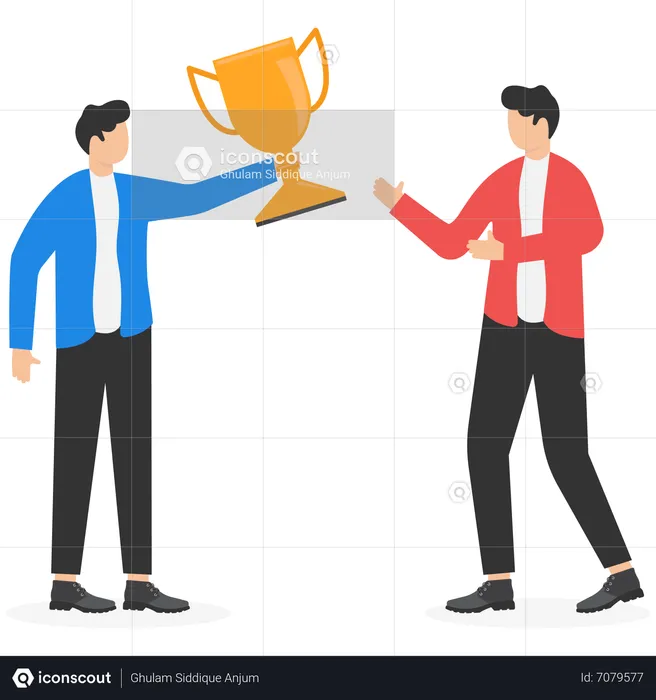 Leader gives trophy to businessman as award  Illustration