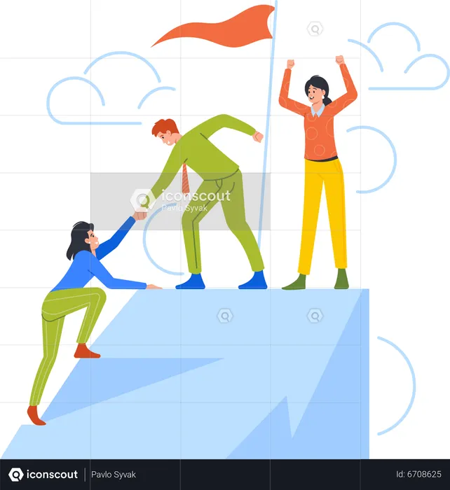 Leader Help Colleague Climb To Top Of Cleft  Illustration