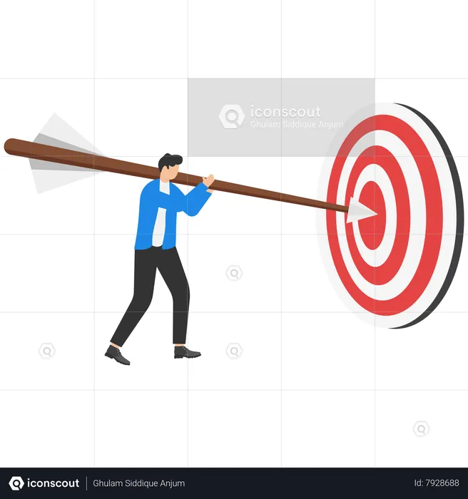 Leader holding dart and jumping to goal target  Illustration