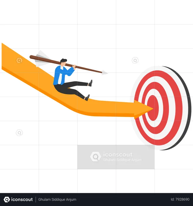 Leader man hold with arrow slide down to bullseye target  Illustration