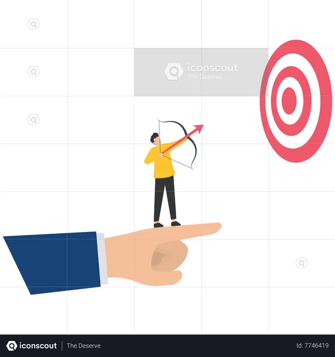 Leader pointing to target with colleague throwing the arrow as symbol of finding success  Illustration