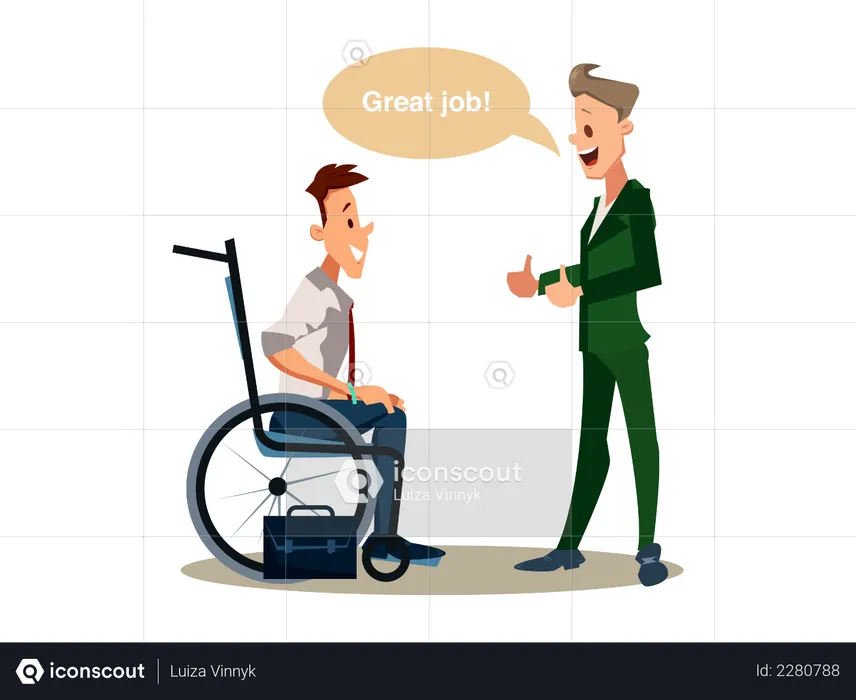 Leader saying Great job to Handicapped Businessman  Illustration