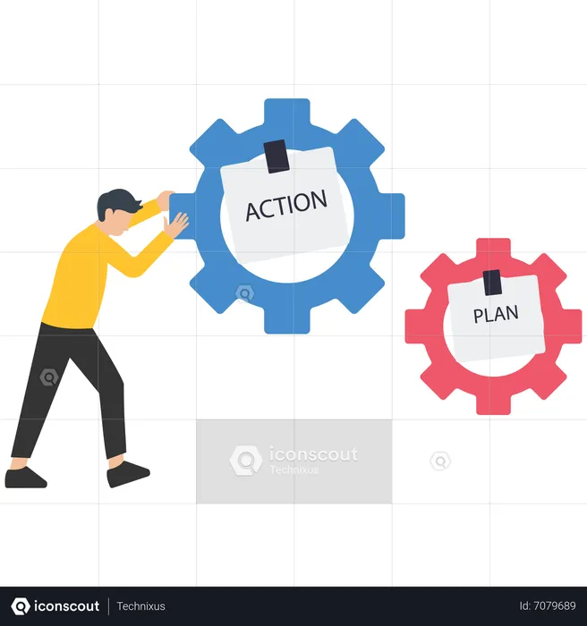 Leaders spin c gear to drive action plans  Illustration
