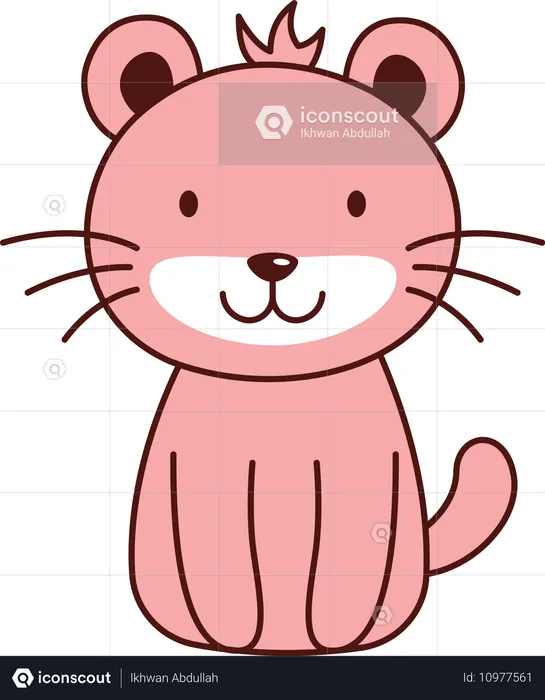 Leão rosa fofo, leoa, gato grande, animal sorridente  Ilustração