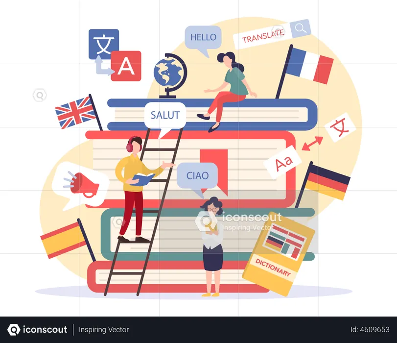 Learning different foreign language online  Illustration