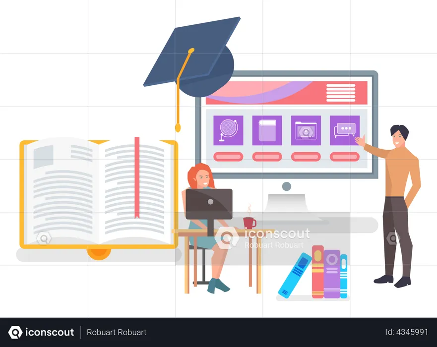 Learning from online education website  Illustration