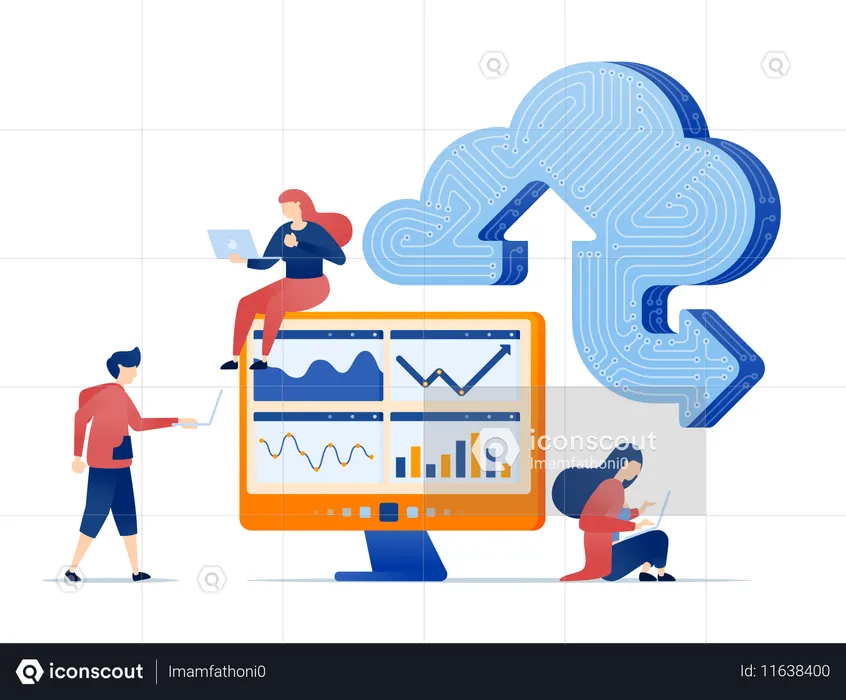 Learning machines installed in cloud optimize statistical data upload and download activities to server enhancing AI automation and digital transformation  Illustration