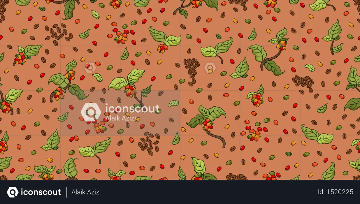 Leaves Plant And Coffee Berry Seamless Pattern  Illustration