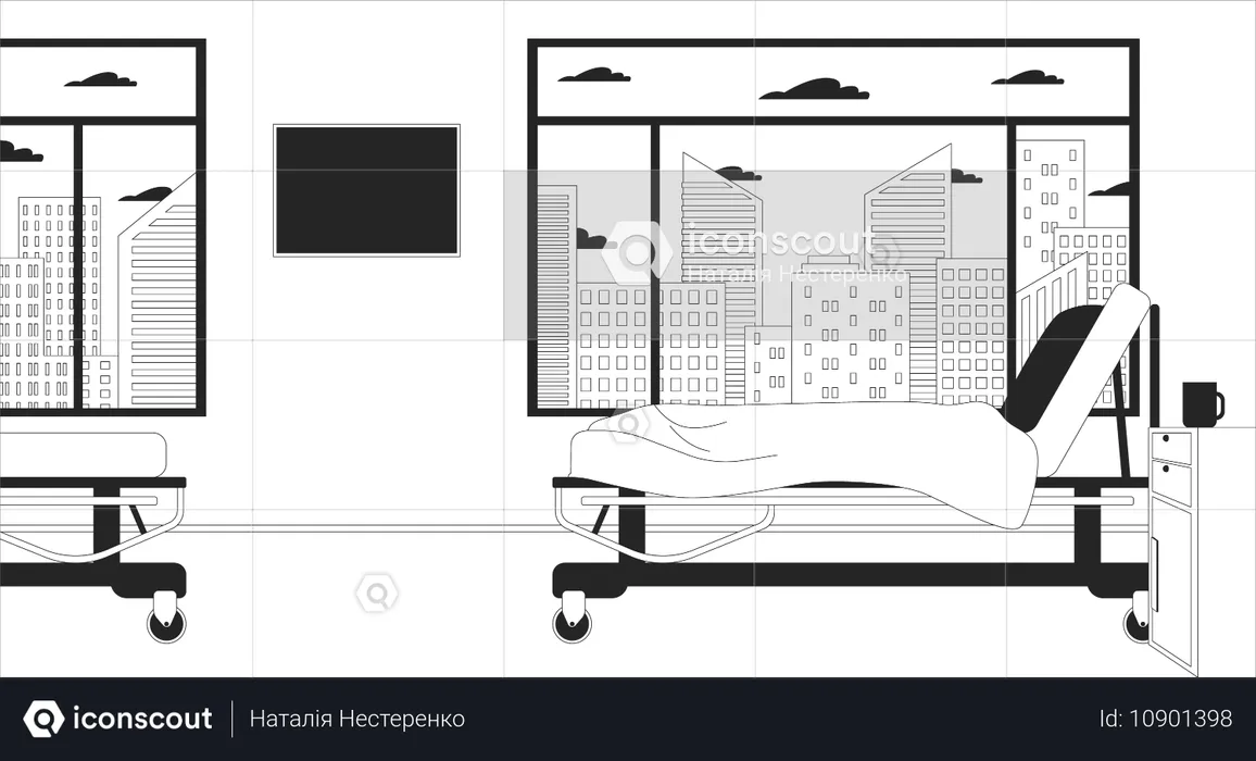 Leere Krankenstation mit verstellbarem Bett auf Rollen  Illustration