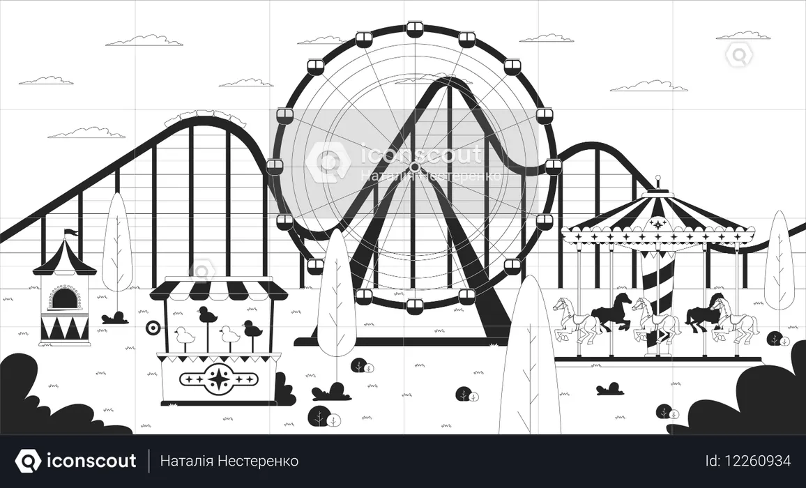 Leerer Vergnügungspark mit Riesenrad  Illustration