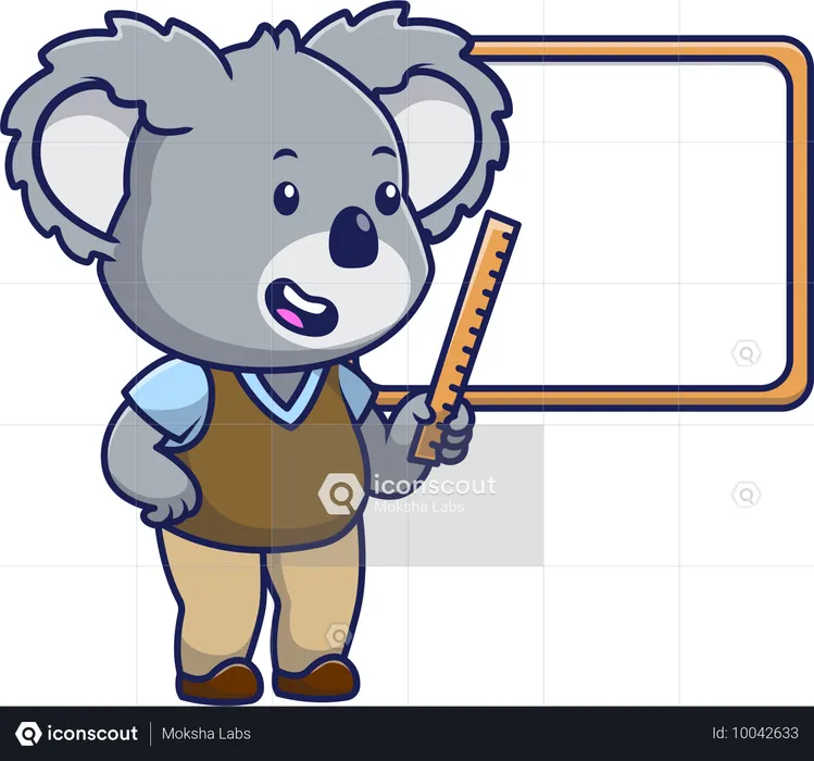 Lehrer Koala zeigt Lineal auf Whiteboard  Illustration