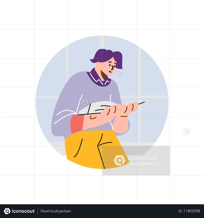 Leitor imerso segurando um livro  Ilustração
