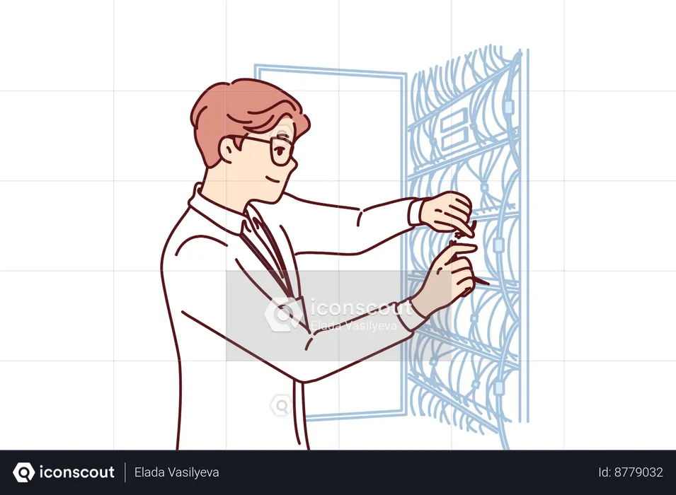 L'électricien installe les fils électriques  Illustration